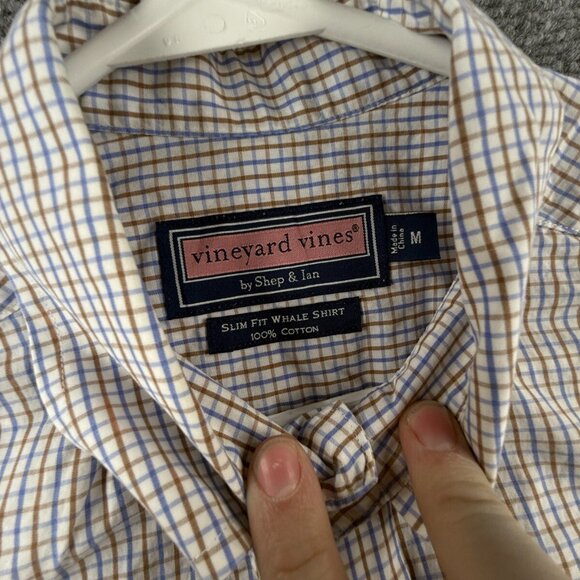 Vineyard Vines Cotton Long Sleeve Button Up Shirt Men Blue Brown Slim Fit Whale - Picture 7 of 12